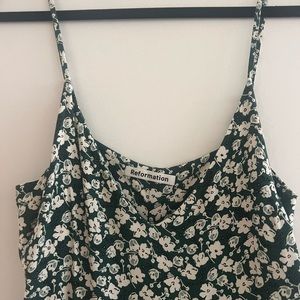 Reformation Marlowe dress in Cilantro green